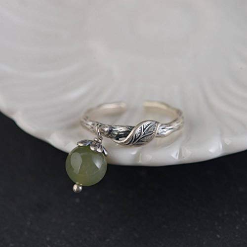 WOZUIMEI Chinesischer Stil Ringschmuck S925 Sterling Silber Ring Vintage Thai Silber Bastelring Weiblich Verstellbarer Split Silber Eingelegt Nephrit RingEinstellbare Öffnung WOZUIMEI Chinesischer Stil Ringschmuck S925 Sterling Silber Ring Vintage Thai Silber Bastelring Weiblich Verstellbarer Split Silber Eingelegt Nephrit RingEinstellbare Öffnung von WOZUIMEI