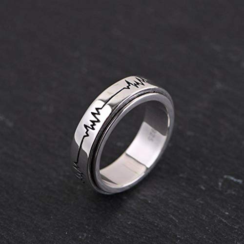 WOZUIMEI Chinesischer Stil Ringschmuck S925 Sterling Silber Ring Vintage Thai Silber Craft Ring Rotierender Weiblicher Ekg-Förmiger SilberringRing, 18.8 von WOZUIMEI