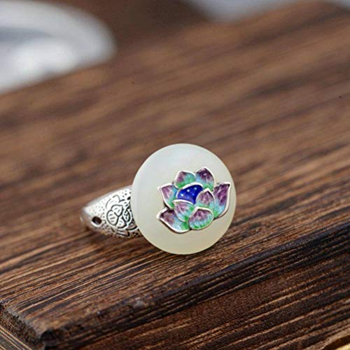 WOZUIMEI Chinesischer Stil Ringschmuck S925 Sterling Silber Ring Vintage Thai Silber Emaille Ring Weibliche Cloisonne Blau Lotus Nephrit Ringlila WOZUIMEI Chinesischer Stil Ringschmuck S925 Sterling Silber Ring Vintage Thai Silber Emaille Ring Weibliche Cloisonne Blau Lotus Nephrit Ringlila von WOZUIMEI