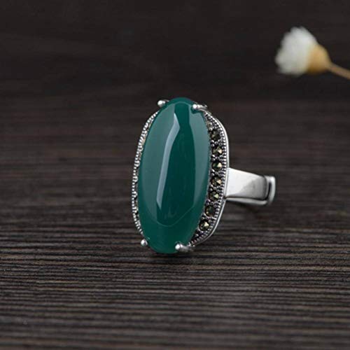 WOZUIMEI Chinesischer Stil Ringschmuck S925 Sterling Silber Ring Vintage Thai Silber Ring Weibliche Mode Klaue Set Grün Achat Verstellbarer Split Silber RingAchat von WOZUIMEI