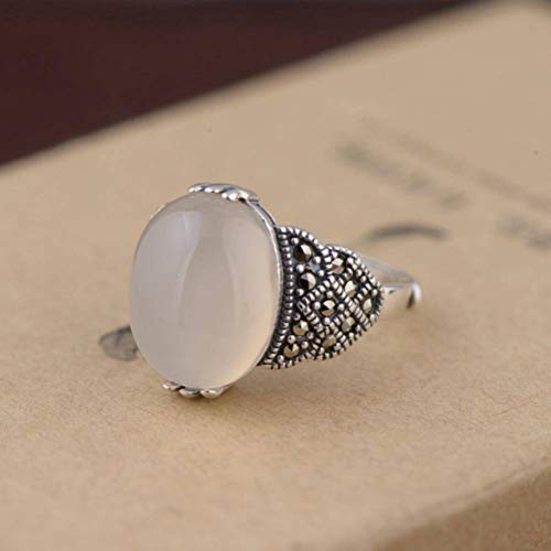 WOZUIMEI Chinesischer Stil Ringschmuck S925 Sterling Silber Ring Vintage Thai Silber Ring Weibliches Mosaik Gelb Chalcedon Verstellbarer Geteilter Zeigefingerringweißer Chalcedon WOZUIMEI Chinesischer Stil Ringschmuck S925 Sterling Silber Ring Vintage Thai Silber Ring Weibliches Mosaik Gelb Chalcedon Verstellbarer Geteilter Zeigefingerringweißer Chalcedon von WOZUIMEI