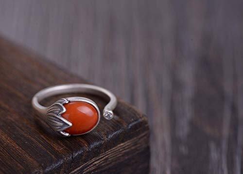 WOZUIMEI Chinesischer Stil Ringschmuck S925 Sterling Silber Ring Vintage Thai Silber Weibliche Matte Blume Eingelegt Jasper South Rot Achat auf Verstellbaren SpaltringSüdroter Achat WOZUIMEI Chinesischer Stil Ringschmuck S925 Sterling Silber Ring Vintage Thai Silber Weibliche Matte Blume Eingelegt Jasper South Rot Achat auf Verstellbaren SpaltringSüdroter Achat von WOZUIMEI