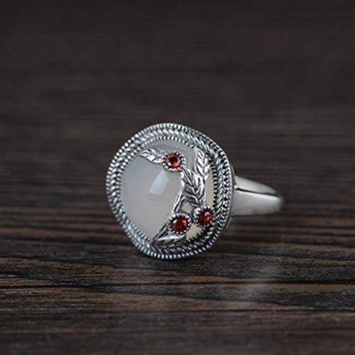 WOZUIMEI Chinesischer Stil Ringschmuck S925 Sterling Silber Ring Vintage Thai Silber Weibliche Mode Eingelegt Gelb Chalcedon Verstellbarer Split Silber Ringweißer Chalcedon WOZUIMEI Chinesischer Stil Ringschmuck S925 Sterling Silber Ring Vintage Thai Silber Weibliche Mode Eingelegt Gelb Chalcedon Verstellbarer Split Silber Ringweißer Chalcedon von WOZUIMEI