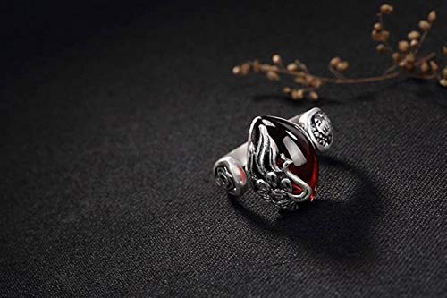 WOZUIMEI Chinesischer Stil Ringschmuck S990 Rein Silber Ring Vintage Phoenix Glückverheißender Chalzedon Granatapfel Roter Korund Rein Silber Ring Weiblicher RingGranat von WOZUIMEI