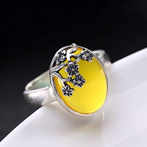 WOZUIMEI Chinesischer Stil Ringschmuck S990 Reiner Silberring Gelb Chalcedon Achat Koreanische Öffnung Matte Pflaume Reiner Silberring Öffnung Weiblicher RingEinstellbare Öffnung WOZUIMEI Chinesischer Stil Ringschmuck S990 Reiner Silberring Gelb Chalcedon Achat Koreanische Öffnung Matte Pflaume Reiner Silberring Öffnung Weiblicher RingEinstellbare Öffnung von WOZUIMEI