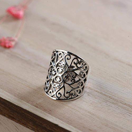 WOZUIMEI Chinesischer Stil Ringschmuck Weiblich Verstellbare Geteilte Hohle Blume Mittelfinger Zeigefinger Ring S925 Sterling Silber Ring Vintage Thai Silber RingRing, 17.2-17.8 WOZUIMEI Chinesischer Stil Ringschmuck Weiblich Verstellbare Geteilte Hohle Blume Mittelfinger Zeigefinger Ring S925 Sterling Silber Ring Vintage Thai Silber RingRing, 17.2-17.8 von WOZUIMEI