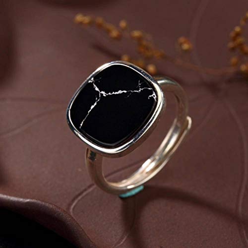 WOZUIMEI Chinesischer Stil S925 Ring aus reinem Silber Intarsien High End Open Ring Geometrisch Blau Türkis Schwarz Weiß Türkis WOZUIMEI Chinesischer Stil S925 Ring aus reinem Silber Intarsien High End Open Ring Geometrisch Blau Türkis Schwarz Weiß Türkis von WOZUIMEI