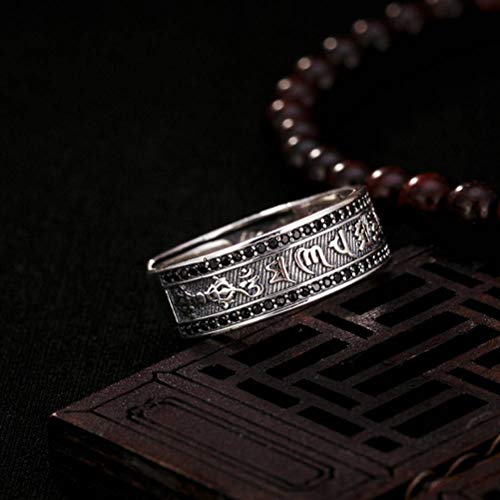 WOZUIMEI Chinesischer Stil S990 Ring aus reinem Silber Ring Mantra Sechs Wörter Retro Persönlichkeit Thailändischer Silber Herren Schmuck Trend Offener Ring Einstellbare Öffnung WOZUIMEI Chinesischer Stil S990 Ring aus reinem Silber Ring Mantra Sechs Wörter Retro Persönlichkeit Thailändischer Silber Herren Schmuck Trend Offener Ring Einstellbare Öffnung von WOZUIMEI
