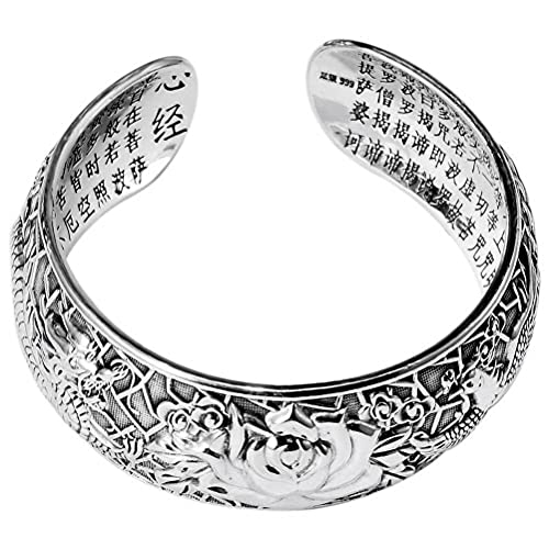 WOZUIMEI Chinesischer Stil Vintage Armreif S999 Sterling Silber Armreif Pfingstrose Drache und Phönix Öffnungsweite Festes Armband Weiblicher Ethnischer Stil EinfachPfingstrose von WOZUIMEI
