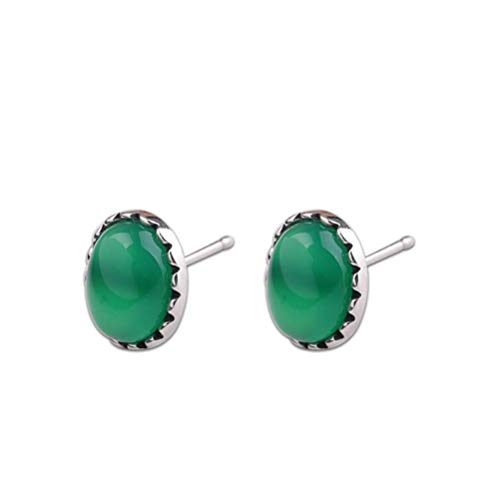 WOZUIMEI Eardrop Ohrring S925 Literarische Stil Einfache Ohrringe Handgemachte Sterling Silber Schmuck Für Frauen Grüner Chalcedon Ohrringe, 925 Silber von WOZUIMEI