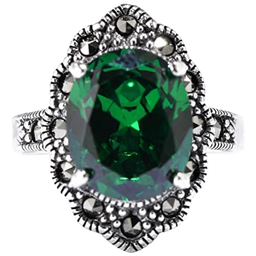 WOZUIMEI Retro-Ring Des Chinesischen Stils S925 Sterlingsilber Retro-Hofart Smaragdsonnenblumenring Persönlichkeit Einfache Weibliche Übertriebene RingSektion, 18.2 von WOZUIMEI