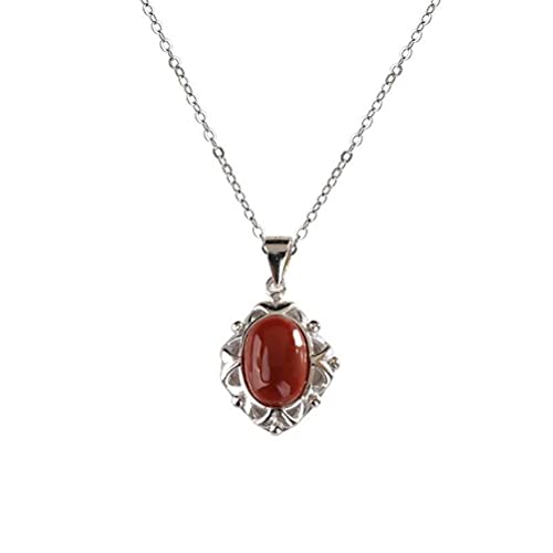 WOZUIMEI Retro S925 Sterling Silber Anhänger Halskette mit Rotem Achat Einlagen Oval Palazzo Stil Personalisierter Anhänger Mit Roter Achat Schlüsselbein Kette WOZUIMEI Retro S925 Sterling Silber Anhänger Halskette mit Rotem Achat Einlagen Oval Palazzo Stil Personalisierter Anhänger Mit Roter Achat Schlüsselbein Kette von WOZUIMEI