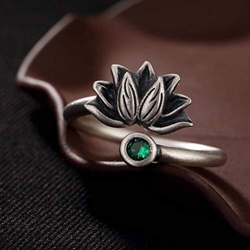 WOZUIMEI Ring im chinesischen Stil S925 reines Silber Retro Lotus Mosaik Glas Öffnung reines Silber Weiblich Hohe Qualität Ring aus reinem Silber Einstellbare Öffnung WOZUIMEI Ring im chinesischen Stil S925 reines Silber Retro Lotus Mosaik Glas Öffnung reines Silber Weiblich Hohe Qualität Ring aus reinem Silber Einstellbare Öffnung von WOZUIMEI
