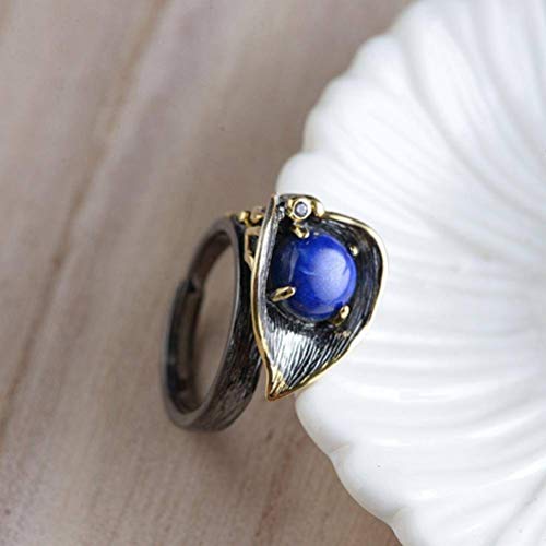 WOZUIMEI Ringschmuck im Chinesischen Stil Lapislazuli-Ring S925-Ring aus Sterlingsilber Vergoldeter Bastelring Modische Frau Verstellbarer Schmuck aus Geteiltem BlattsilberEinstellbare Öffnung von WOZUIMEI