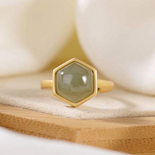 WOZUIMEI Ringschmuck im Chinesischen Stil S925 Ring aus Reinem Silber Vergoldet High-End-Persönlichkeit Weiblicher Nephrit Hellgrünlich Weiß Jade Geometrischer Offener RingHexagon WOZUIMEI Ringschmuck im Chinesischen Stil S925 Ring aus Reinem Silber Vergoldet High-End-Persönlichkeit Weiblicher Nephrit Hellgrünlich Weiß Jade Geometrischer Offener RingHexagon von WOZUIMEI
