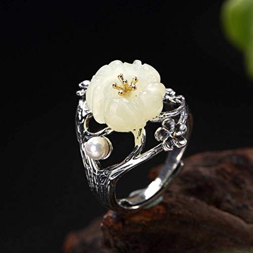 WOZUIMEI Ringschmuck im Chinesischen Stil S925 Ring aus Reinem Silber Vergoldet Retro Eingelegt Nephrit Weiße Jade Perle Pflaume Blume Weiblichen High-End-RingWie gezeigt WOZUIMEI Ringschmuck im Chinesischen Stil S925 Ring aus Reinem Silber Vergoldet Retro Eingelegt Nephrit Weiße Jade Perle Pflaume Blume Weiblichen High-End-RingWie gezeigt von WOZUIMEI