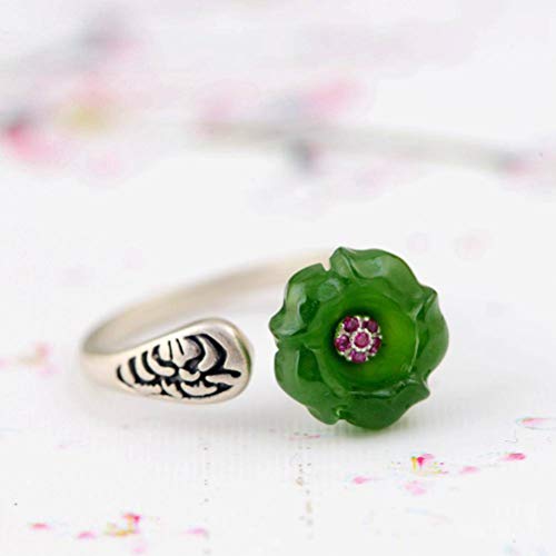 WOZUIMEI Ringschmuck im Chinesischen Stil S925 Sterling Silber Ring Antik Matt Matt Silber Silber Mode Jasper Kleine Blume Verstellbarer SpaltringImitation antik WOZUIMEI Ringschmuck im Chinesischen Stil S925 Sterling Silber Ring Antik Matt Matt Silber Silber Mode Jasper Kleine Blume Verstellbarer SpaltringImitation antik von WOZUIMEI