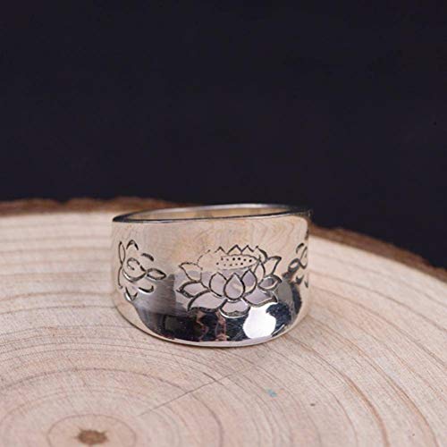 WOZUIMEI Ringschmuck im Chinesischen Stil S925 Sterling Silber Ring Retro Craft Männer und Frauen Thai Silber Bright Buddha Face Concave Lotus RingRing, 17.2 von WOZUIMEI