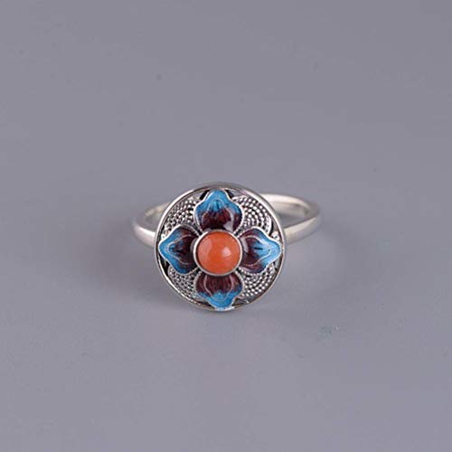 WOZUIMEI Ringschmuck im Chinesischen Stil S925 Sterling Silber Ring Retro Weibliche Mode Temperament Reiche Pfingstrose Verstellbarer Spaltring Emaillierung South Red Achat RingRing WOZUIMEI Ringschmuck im Chinesischen Stil S925 Sterling Silber Ring Retro Weibliche Mode Temperament Reiche Pfingstrose Verstellbarer Spaltring Emaillierung South Red Achat RingRing von WOZUIMEI