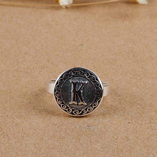 WOZUIMEI Ringschmuck im Chinesischen Stil S925 Sterling Silber Ring Vintage Thai Silber Temperament Ring Weibliche Mode Runder Buchstabe K Verstellbarer SpaltringRing WOZUIMEI Ringschmuck im Chinesischen Stil S925 Sterling Silber Ring Vintage Thai Silber Temperament Ring Weibliche Mode Runder Buchstabe K Verstellbarer SpaltringRing von WOZUIMEI