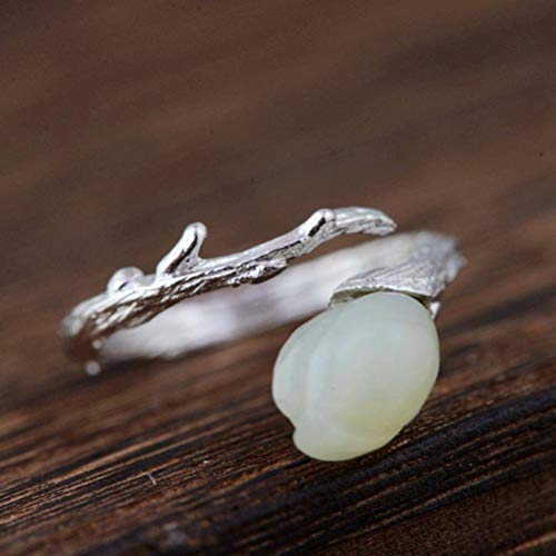 WOZUIMEI Ringschmuck im Chinesischen Stil S925 Sterlingsilberring Silberring mit Weiblichem Jaspis-Nephrit-MagnolienringWeißer Chalzedon WOZUIMEI Ringschmuck im Chinesischen Stil S925 Sterlingsilberring Silberring mit Weiblichem Jaspis-Nephrit-MagnolienringWeißer Chalzedon von WOZUIMEI