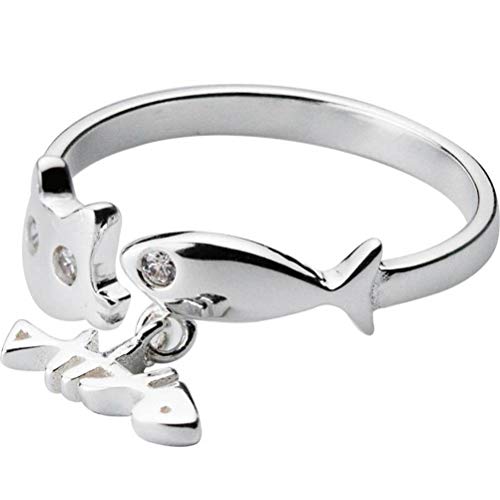 WOZUIMEI S925 Silberring Weibliche Koreanische Süße Süße Katze Fischring Mode Einfachen RingEinstellbarer Ring von WOZUIMEI