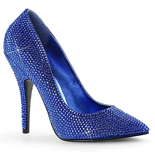 Damen Kleid Patent Stiletto High Heels voller Diamant Heels Sexy Spitzschuh Slip On Pumps Hochzeit Nachtclub Party Prom Kleid Schuhe 5,1 Zoll,Blau,37 von WOilERQ