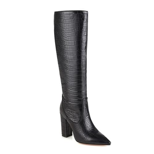 10CM/ 3.93IN Frauen Dicke High Heel Knie-Hohe Stiefel Spitz Zehe Mid-Calf Stiefel Casual Formale Schuhe Mode Stiefel,Schwarz,48 EU von WOkismD
