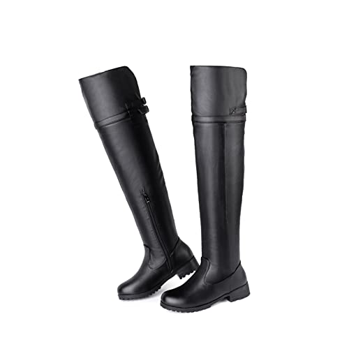 3,5 cm Mode Overknee Stiefel Winter Kniehohe Stiefel Klobige High Heel Stiefel Damenschuhe Plus Größe,Schwarz,43 EU von WOkismD