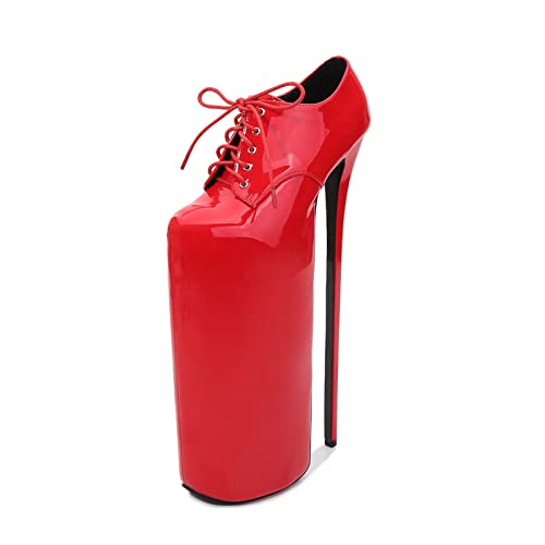 30 cm Super High Heels Kniehohe Ferse Schnalle Metall High Heel Damen Schuhe Fetisch Cross Dress High Heels Plattform High Heels,Rot,46 EU von WOkismD