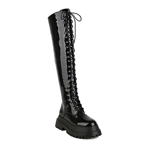 7CM Neue Hohe Lederstiefel Mode Über Das Knie Plattform Stiefel Weibliche Ritter Stiefel,Schwarz,40 EU von WOkismD