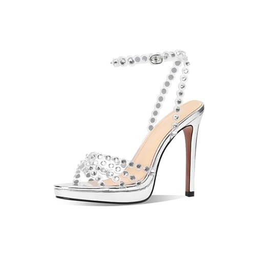 Catwalk Mode Sexy Transparent Strass Schnalle High Heels Frauen Stiletto One-Line Schnalle Sandalen 4,52 Zoll,Silber,39 EU Catwalk Mode Sexy Transparent Strass Schnalle High Heels Frauen Stiletto One-Line Schnalle Sandalen 4,52 Zoll,Silber,39 EU von WOkismD