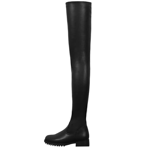 Damen Lange Elastische Niedrige Dicke Ferse Plus Samt Overknee Stiefel für Frauen,Schwarz,39 EU von WOkismD