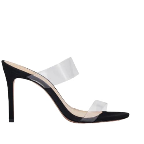 WOkismD 10 cm große, transparente Sandalen mit spitzem Zehenbereich, transparenter Riemen, Stiletto-High Heels, Schlupfpantoletten für Damen, Schwarz , 34 EU von WOkismD
