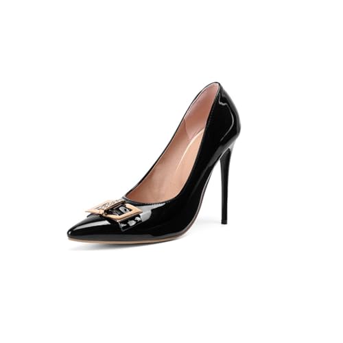 WOkismD 12CM/4.7IN Damen geschlossene Spitze Zehen Pumps Stiletto High Heels Hochzeit Party Kleid Schuhe,Schwarz,42 EU von WOkismD