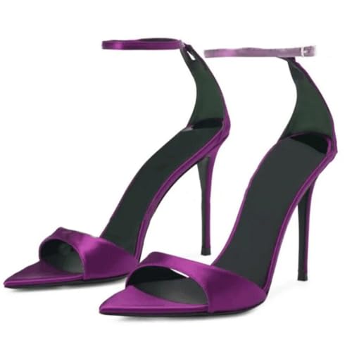 WOkismD 12CM Damen Heels Sandalen Spitze Offene Zehe Knöchelschnalle Riemen Sommer Kleid Schuhe,Lila,42 EU von WOkismD