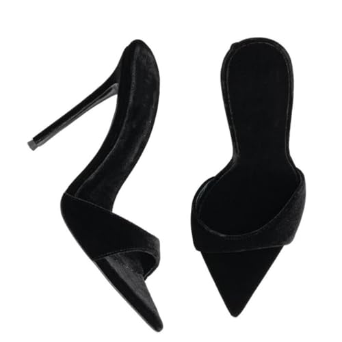 WOkismD 12CM Frauen Wildleder Heel Pantoletten Slip on Clog Sandalen Offene Spitze Kleid Pumps Slide Schuhe,Schwarz,37 EU von WOkismD