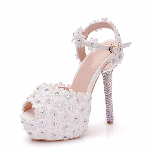 WOkismD 14CM Damen Plateau Heels Perle Hochzeitsschuhe für Braut Offene Zehen Stiletto Heel Brautsandalen,Weiß,41 EU WOkismD 14CM Damen Plateau Heels Perle Hochzeitsschuhe für Braut Offene Zehen Stiletto Heel Brautsandalen,Weiß,41 EU von WOkismD