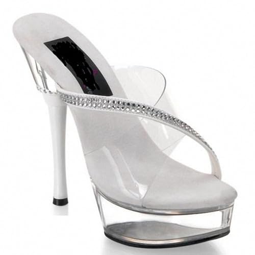WOkismD 14CM Klare Plateau Heels für Frauen Sandalen Transparent Sexy Stilletos Heels Slip On Brautkleid Heel Mules,Weiß,41 EU WOkismD 14CM Klare Plateau Heels für Frauen Sandalen Transparent Sexy Stilletos Heels Slip On Brautkleid Heel Mules,Weiß,41 EU von WOkismD