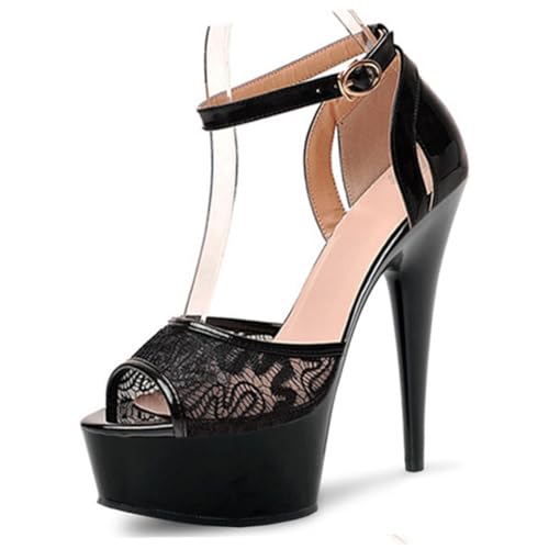 WOkismD 15CM Damen Hohe Stiletto Absätze Plateau Mesh Schnalle Offene Spitze Knöchelriemen Kleid Schuhe Sandalen,Schwarz,35 EU WOkismD 15CM Damen Hohe Stiletto Absätze Plateau Mesh Schnalle Offene Spitze Knöchelriemen Kleid Schuhe Sandalen,Schwarz,35 EU von WOkismD