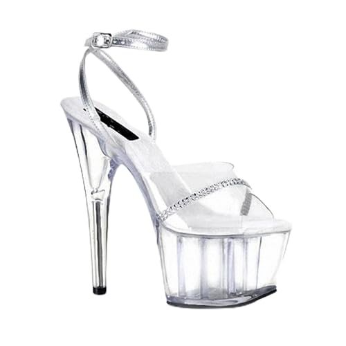 WOkismD 17CM Klare Plattform Stiletto High Heels für Frauen Offene Spitze Knöchelriemen Sexy Sandalen mit Absatz für Hochzeit Party Kleid,Silber,40 EU WOkismD 17CM Klare Plattform Stiletto High Heels für Frauen Offene Spitze Knöchelriemen Sexy Sandalen mit Absatz für Hochzeit Party Kleid,Silber,40 EU von WOkismD