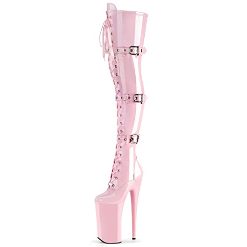 26CM Gürtelschnalle Kniehohe Stiefel Führende Tanzschuhe Bar Leistung Feiner Absatz Dicker Boden Stiefel,Rosa,40 EU von WOkismD