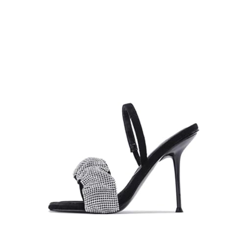 WOkismD 3.5IN Damen Sandalen mit offener Zehe Riemchensandalen Knöchelriemen High Heel Sandalen für Frauen,Schwarz,38 EU von WOkismD