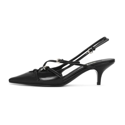 WOkismD 5CM Damen Slingback High Heels Geschlossene Spitze Zehen Pumps Knöchelriemen Arbeitskleid Schuhe,Schwarz,34 EU von WOkismD