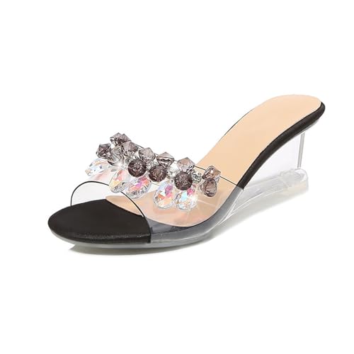 WOkismD 6CM Damen Clear Heels Sandalen Transparente Wedge Heel Hausschuhe Rückenfrei Peep Toe Slip On Ferse,Schwarz,34 EU WOkismD 6CM Damen Clear Heels Sandalen Transparente Wedge Heel Hausschuhe Rückenfrei Peep Toe Slip On Ferse,Schwarz,34 EU von WOkismD