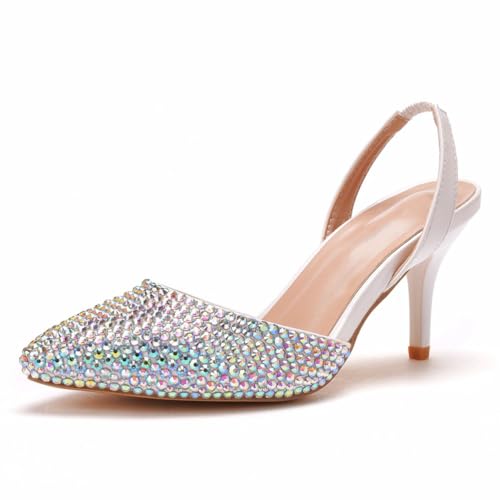 WOkismD 7,5 cm Damen Slingback Stiletto Heels Geschlossene Spitze Spitze Hochzeit Party Kleid Pumps Schuhe,Weiß,41 EU WOkismD 7,5 cm Damen Slingback Stiletto Heels Geschlossene Spitze Spitze Hochzeit Party Kleid Pumps Schuhe,Weiß,41 EU von WOkismD