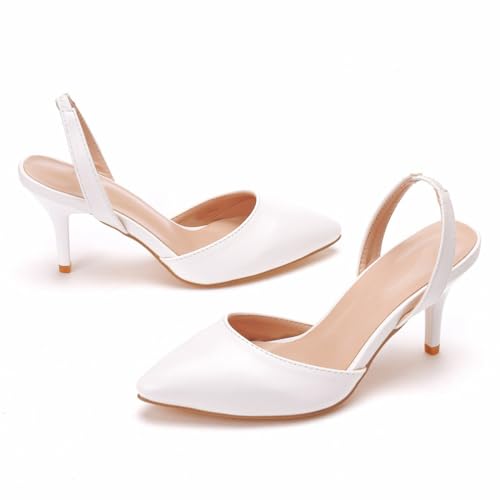 WOkismD 7.5CM Damen Slingback High Heels Stiletto Spitze Geschlossene Zehe Pumps,Weiß,37 EU von WOkismD