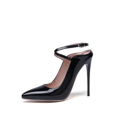 WOkismD Absätze für Frauen Spitze Zehen Slip on Stilettos High Heel Pumps Schuhe 4,7 Zoll,Schwarz,44 EU von WOkismD