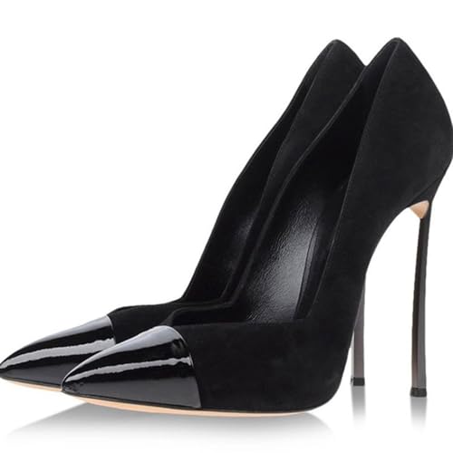 WOkismD Damen 4,7 Zoll Pumps Spitze Zehen Brautkleid Schuhe Slip On Stiletto Pumps,Schwarz,38 EU von WOkismD