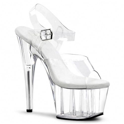 WOkismD Damen 6,69 Zoll Klare Plateau Heels Knöchelriemen Sexy Pole Dance High Heel Exotische Tänzer Schuhe Stiletto,Weiß,36 EU von WOkismD